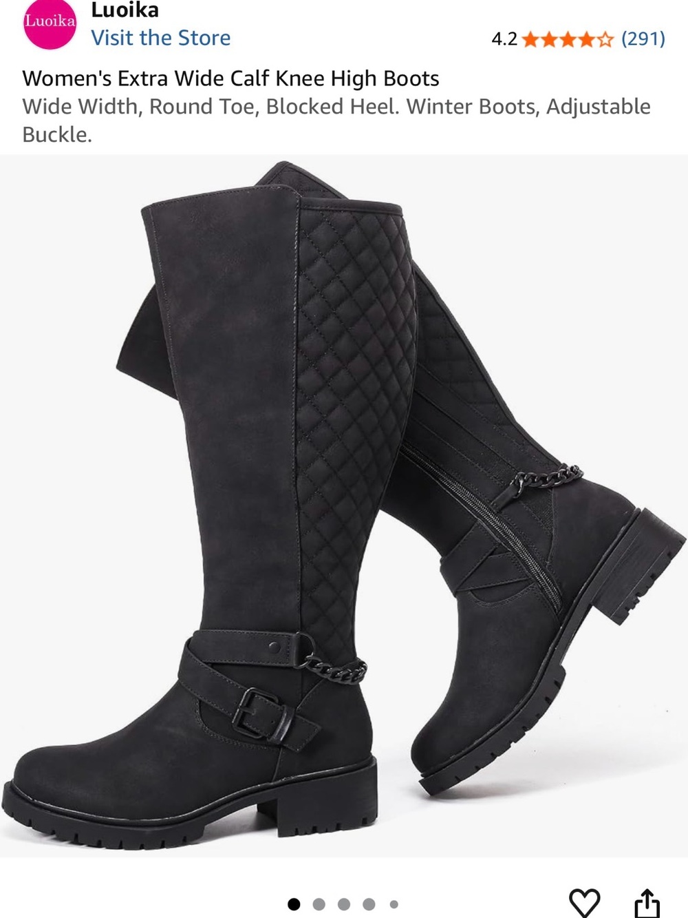 Luoika Black Quilted Over-the-Knee Riding Boots with Chain Accent